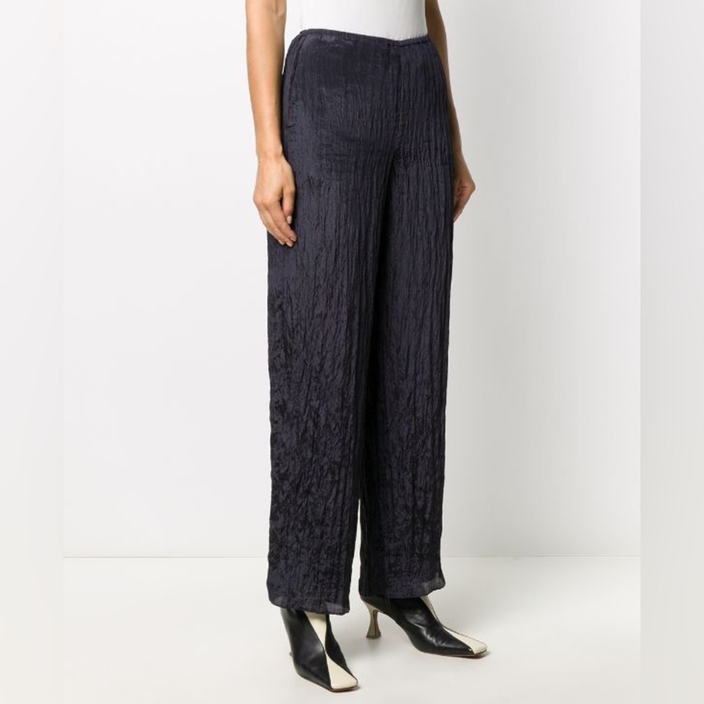 Vince Black Crinkled Wide-Leg Pants
